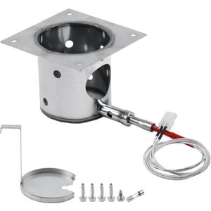 304 Stainless Steel Fire Burn Pot and Hot Rod Ignitor Kit for Pit Boss, Traeger, Camp Chef Pellet Grills, Upgraded Heavy Duty Burner Pot Replacement Parts with Ash Remover, Screws and Fuse