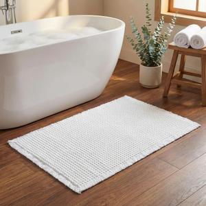 GRANNY SAYS Waffle Bath Mat 16" x 24", Boho Bathroom Rugs Non Slip Washable, Extra Soft & Water Absorbent Bath Mats for Bathroom, White Waffle Bath Mat for Decor, Bath Rugs Quick Dry for Tub & Shower