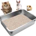 Stainless Steel Cats Litter Box, 4" Height Litter Box for Small Animals, Easy Entry, Easy to Clean, Non Stick Smooth Surface