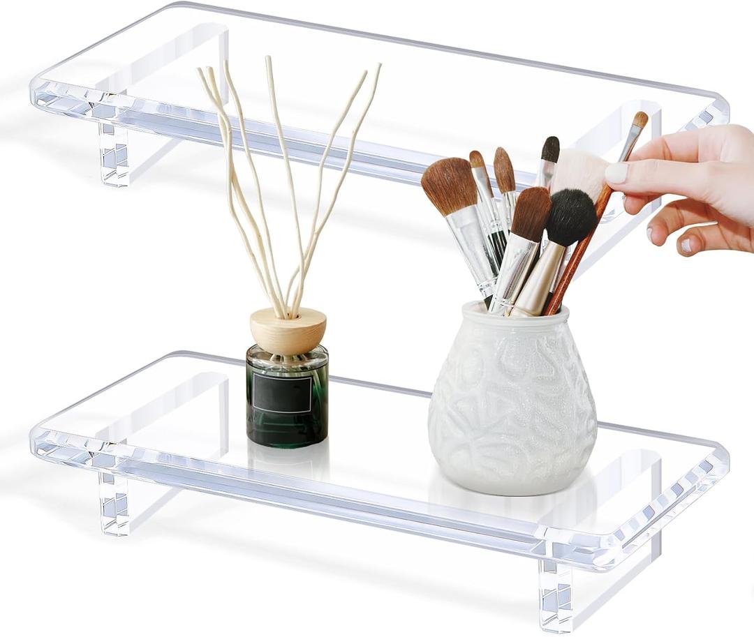 2Pack Acrylic Counter Tray Organizer. Multi-Purpose Kitchen & Bathroom Sink Tray Decor for Soap, Perfume, Vanity, Candles, Plants - Countertop Holder, Space-Saving Modern Home Dcor Small