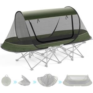 Pop-Up Mosquito Tent for Camping, 1 Person Bug Net Cot Tent, 3s Automatic Setup Screen Net for Adults & Kids, Fits with Camping Cot, Lightweight & Portable for Outdoor Hiking Traveling, Large