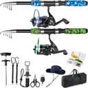 Telescopic Fishing Rods Set, 6.9ft Composite Blank Fishing Pole, Portable Spinning Rod and Reel Combo with Accessories Carrier Bag Fishing Rod and Reel Combos Fishing Gear