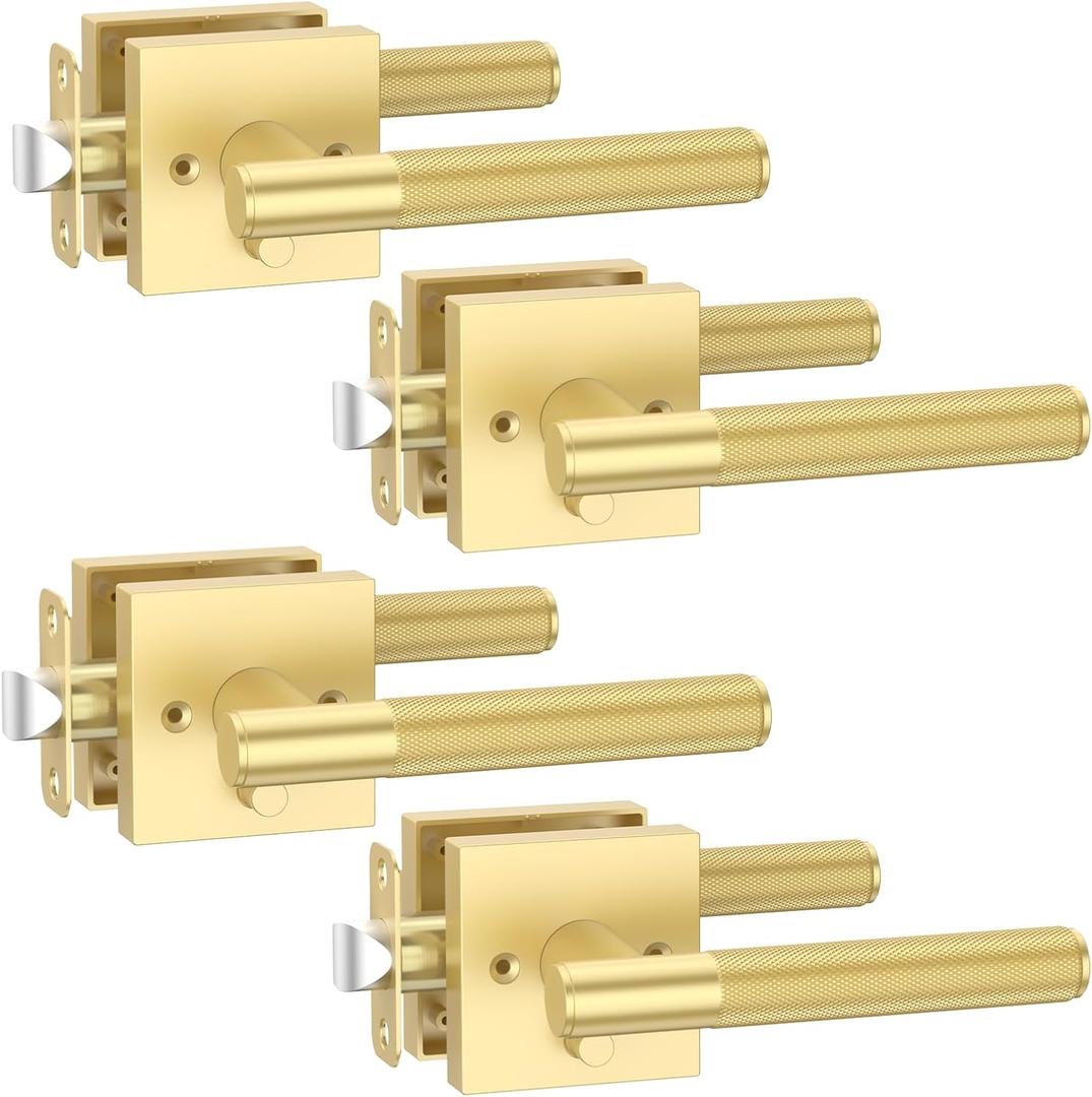 Asidrama 1 Pack Gold Privacy Door Handles, Door Lever with Door Knobs Indoor for Bedroom or Bathroom, Heavy Duty Door Handles Interior with Locks for Left Right Sided Doors