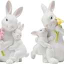 Braxio Easter Bunny Family Figurine Decoration - Bunny Collectible Figurines for Easter Decoration/Spring/Wedding Set of 2