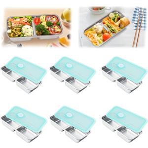 6 PCS Stainless Steel Snack Containers, Double Compartment Reusable Food Storage, Dishwasher-Safe & Leak-Proof, Ideal for Travel, Outdoor Camping, Work and Daily Use