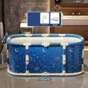 Portable Bathtub for Adult, 45" Foldable Bathtub No Installation, Freestanding Shower Bathtubs with Cushion,SPA Soaking Bath Tub, Hot/Ice Bath Tub for Indoor Outdoor (Planet Blue)