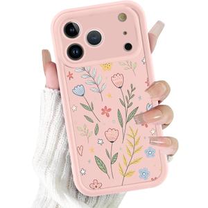 Cute Flower Phone Case for iPhone 17 Pro Max Floral Case 6.9", Aesthetic Trendy Star Heart Pattern Shockproof Soft Slim TPU Full Camera Lens Protective Pink Cover Funda for Women Girls