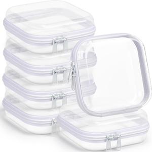 Sanwuta 6 Pcs Clear Hard Zipper Case Plastic Zipper Pouches Transparent Makeup Bag Pencil Case Pouches Toiletry Diaper Bag for Travel Toy Storage Organizer Bins(White,5 x 5 x 2 Inch)