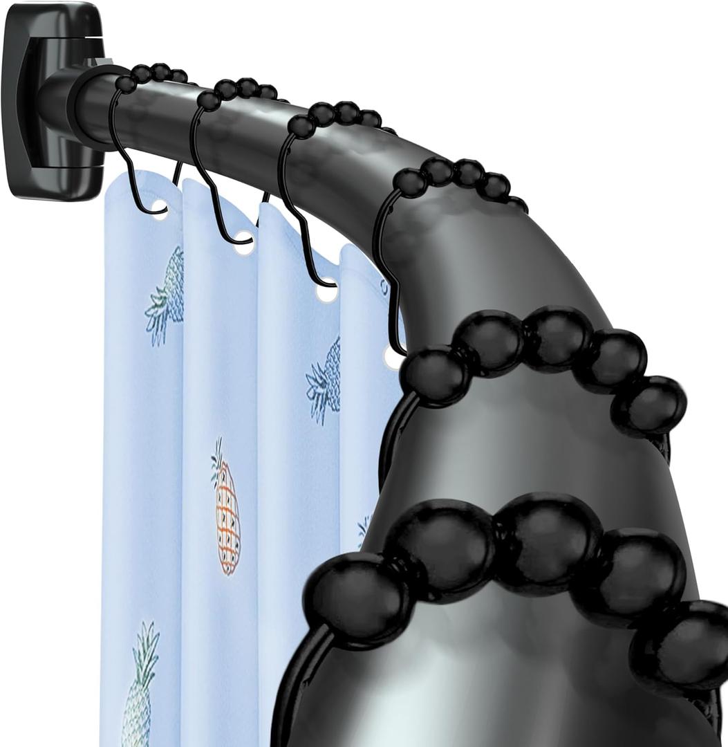 Curved Shower Curtain Rod,33-78 inches Adjustable Arched Round Shower curtain rods,Rustproof Black Curved Shower Curtain Rod for Bathroom, Premium Stainless Steel Need to Drill