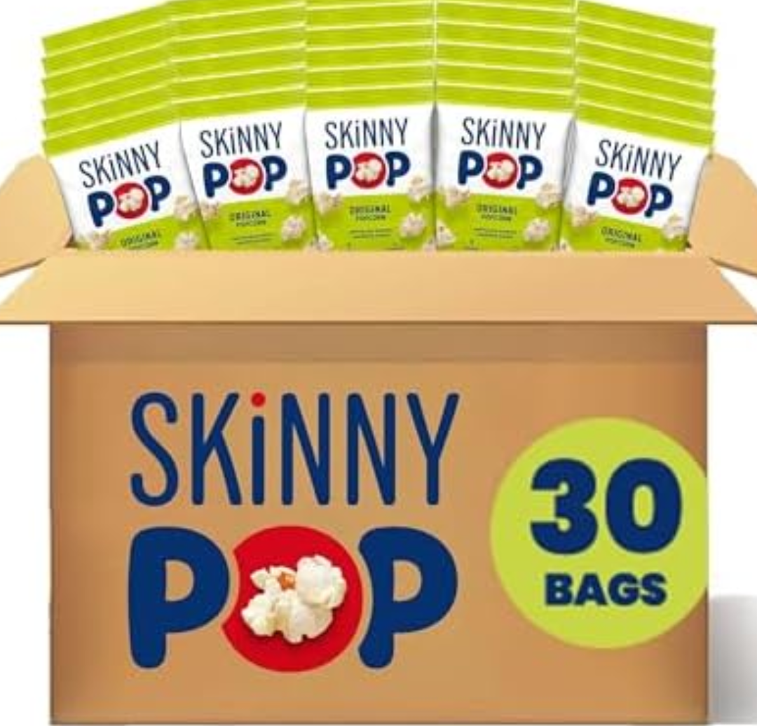 SkinnyPop Popcorn, Original, Whole Grain, Dairy-Free Snack, 0.65oz Bags (30ct) BB: 01/31/2026