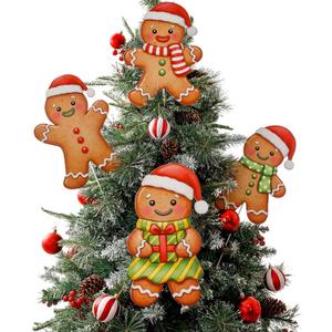 Gueevin 16 Pcs 12" Large Gingerbread Man Ornaments Christmas Tree Ornaments Bulk Xmas Giant Hanging Brown Paper Decor with Ropes Rustic Xmas Decor for Home Winter (Gingerbread Man, Tan)
