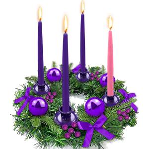[Safety Fire Retardant] Purple Christmas Advent Wreath Decoration, Lifelike Feel 4 Advent Candle Holder Centerpiece Christmas Decorations Gift for Church Holiday Home Indoor Ribbons Balls(No Candles)