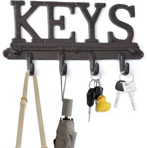 Notakia Vintage Cast Iron Key Holder for Wall with 4 Hooks - Decorative Rustic Farmhouse Key Organizer - Wall Mount Key Rack for Entryway - Includes Screws & Anchors (1pcs (Brown 4 Hooks))