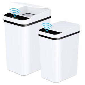 Bathroom Trash Cans with Lid 2 Pack Touchless Automatic Motion Sensor 2.2 Gal & 4 Gal Small Garbage Can, Smart Electric Narrow Garbage Bin for Bedroom Office Kitchen (White)