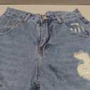 Allimy Womens Jeans High Waisted Rise Ripped Baggy Loose Fit Ankle Barrel Y2K Boyfriend Horseshoe Raw Hem Wide Leg Jeans for Women Trendy 2026 Denim Capri Pants Blue Size 2