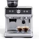 GarveeTech Semi-Automatic Espresso Machine - 1450W/20 Bar Professional Coffee Machine, 30 Grinder Settings, Fast Heating, Milk Frother Steam Wand, Home & Hotel Use, silver gray