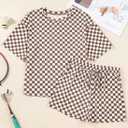 SHEWIN Women's Plaid 2 Piece Short Sets 2026 Lounge Beach Travel Vacation Outfits Matching Shorts Sweatsuit with Pockets (M)