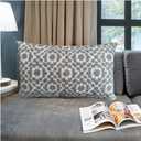 Throw Pillow Cover Decorative Lumbar Pillowcase Grey Silver and White 12X20 1PC 30x50cm Mina Gray Silver Embroidered Trellis Cotton Canvas Summer Bolster Pillow Cushion Shell (19.7" x 11.8" (Pack of 1))