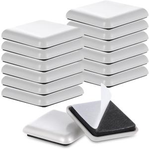 12Pcs Furniture Sliders, 1.5 Inches Self-Adhesive Furniture Sliders Pads, Square Reusable Furniture Moving Glides Sliders for Carpet Hardwood Floors Heavy Sofa Chair Table Couch Cabinet Fridge