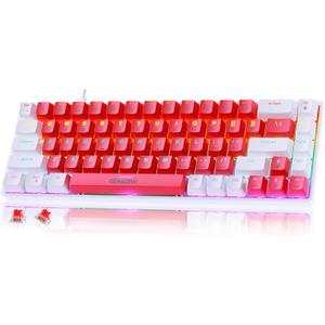 abucow 60% Mechanical Keyboard with Colorful Backlight 68-Key Gaming Keyboard Red White Keycaps - Red Switches for a Premium Typing and Gaming Experience PC Mac (Red-White)