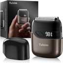 Tulzim Electric Foil Shaver for Men: Mini Electric Razor for Beard/Face - IPX7 Waterproof Cordless Razor with LED Display, 3 Floating Blade USB-C Fast Rechargeable for Travel & Home, Brown