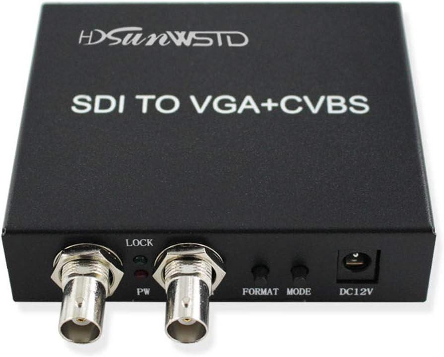 SDI (SD-SDI/HD-SDI/3G-SDI) to VGA+CVBS/AV+SDI Converter Support 1080P for Monitor/Camera/Display with us Power Adapter