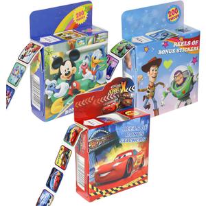 600 Pcs Roll Kids Sticker, 3 Pack in 30 Designs,1-1/2 Inch Self Adhesive Label Cartoon Stickers for Kids Teacher (Cartoon)
