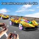 SASBSC Remote Control Car for Boys 4-7 8-12 Rc Cars with 360 Rotation, Spray, Music & Lights 1:12 Rechargeable Rc Car Toys 10-12km/h Sport Race Toy Cars Gifts for Kids (Gold)