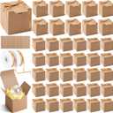 YooNotee 100 Pcs Small Gifts Boxes 3x3x3 Inches Kraft Square Gift Boxes with Lids Cards Ribbons, Brown Square Favor Box Bulk for Gifts Candy Wedding Bridesmaids Birthday Party(3x3x3 Inches, Kraft)