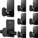 5/8" No Drill Curtain Rod Brackets for Poles Upgrade Adhesive Renter Friendly Nail Free Curtain Rod Hooks No Drilling Curtain Rod Holders Self Adhesive Curtain Rod Hooks Up to 25 lb (8Pcs Black)