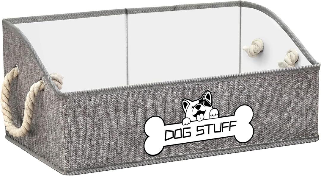 Collapsible Fabric Dog Toy Box and Storage Bin With Handle - Trapezoid Basket Chest Organizer for Pet Toys, Blankets and Accessories (Grey)