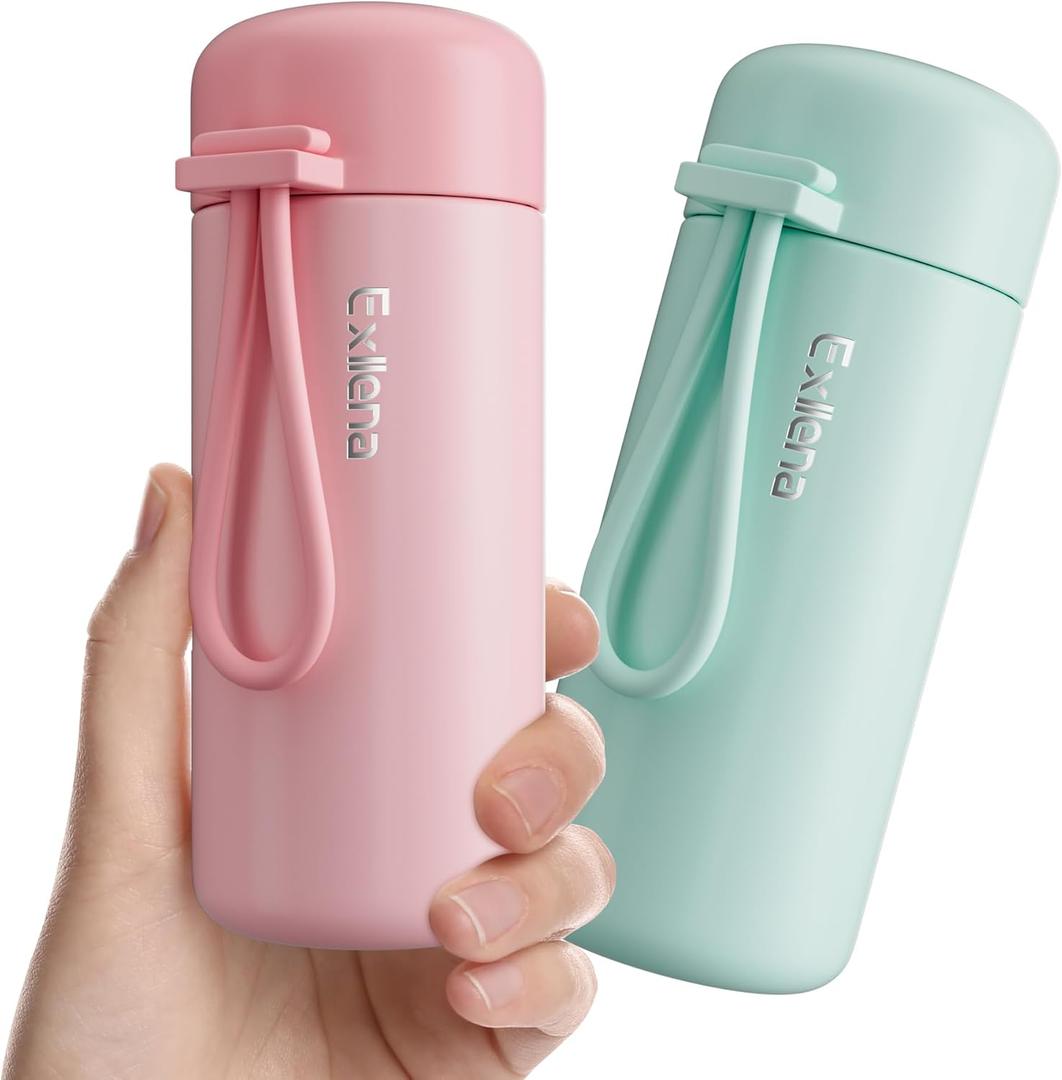 Mini Water Bottles 5oz Pack of 2, Small Insulated Water Bottles for Hot&Cold Drinks, Water Bottle Purse with Carry Handle - 100% Leakproof Perfect for School, Travel...(Mint+Pink)