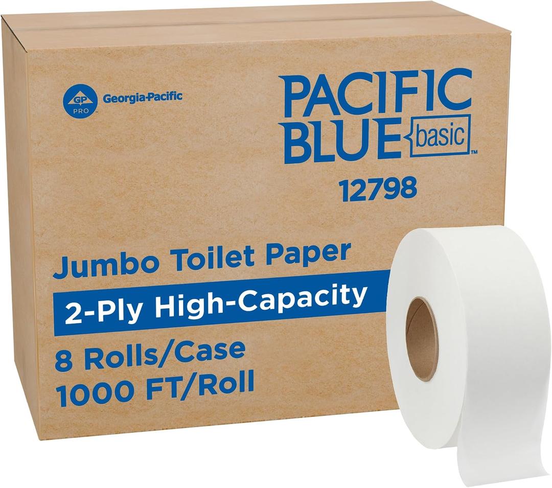 Georgia-Pacific Pacific Blue Basic 2-Ply Jumbo Jr. 9" Toilet Paper by GP PRO (Georgia-Pacific), 12798, 1,000 Linear Feet per Roll, 8 Rolls Per Case