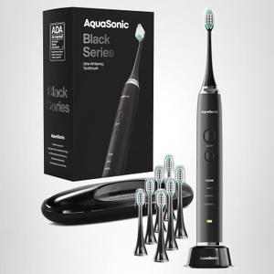 Aquasonic Black Series Ultra Whitening Toothbrush – ADA Accepted Electric Toothbrush- 8 Brush Heads & Travel Case – 40,000 VPM Electric Motor & Wireless Charging - 4 Modes w Smart Timer