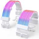 Sirlyr RGB PSU Cable Extension,ARGB PC Power Supply Cable with Soft LED Stripes and PVC Sleeved Extend Cable,16AWG 24 Pin ATX Dual 8 Pin PCIE Set