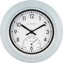 La Crosse Clock T82110 9" Indoor/Outdoor Light Blue Distressed Analog Clock with Thermometer