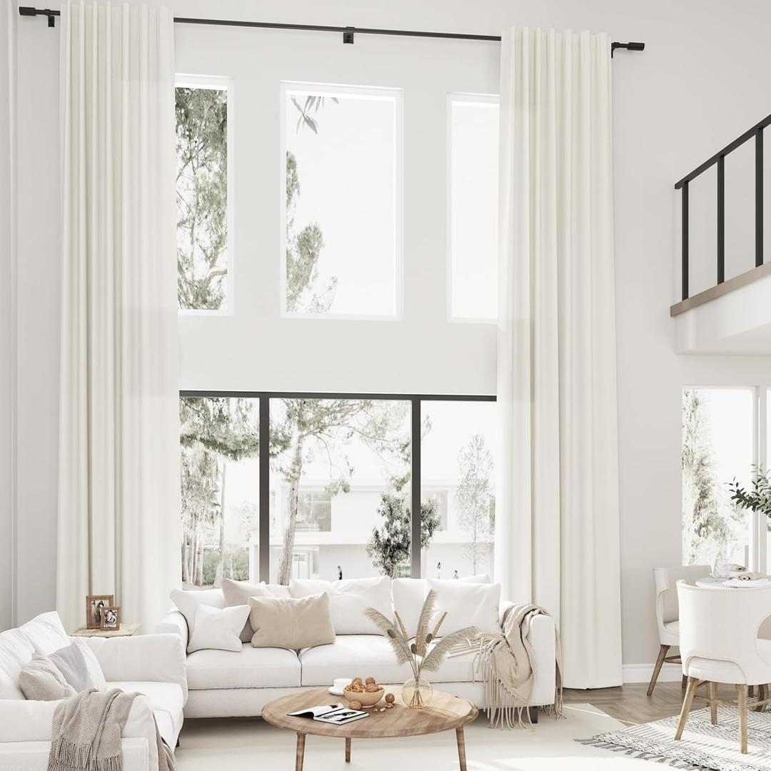 Guken Natural Linen Curtains 204 Inches Long for High Living Room Back Tab Boho Neutral Light Filtering Semi Sheer Linen Drape for 2 Story Window Tall Ceiling Sliding Door 1 Panel, W52xL204