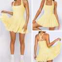 Hragc Women's Tennis Flowy Pleated Ruffle Athletic Dress for Women Halter Neck Sleeveless Mini Golf Dress with Shorts Pocket (Yellow, S)