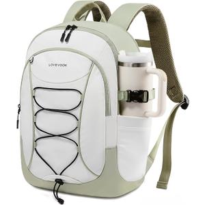 LOVEVOOK Mens Backpack with Giant Tumbler Holder Pocket,17 Inch Everyday Laptop Backpack Commuter Travel Work Computer Bag for Women,Casual Hiking College Teacher Back Pack Daypack,White-Bean Green