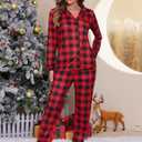 ZMJ Womens Pajamas Sets 2 Piece Long Sleeve and Pant Pj Sets Button Up Sleepwear (Medium, Christmas Red and Black Plaid)
