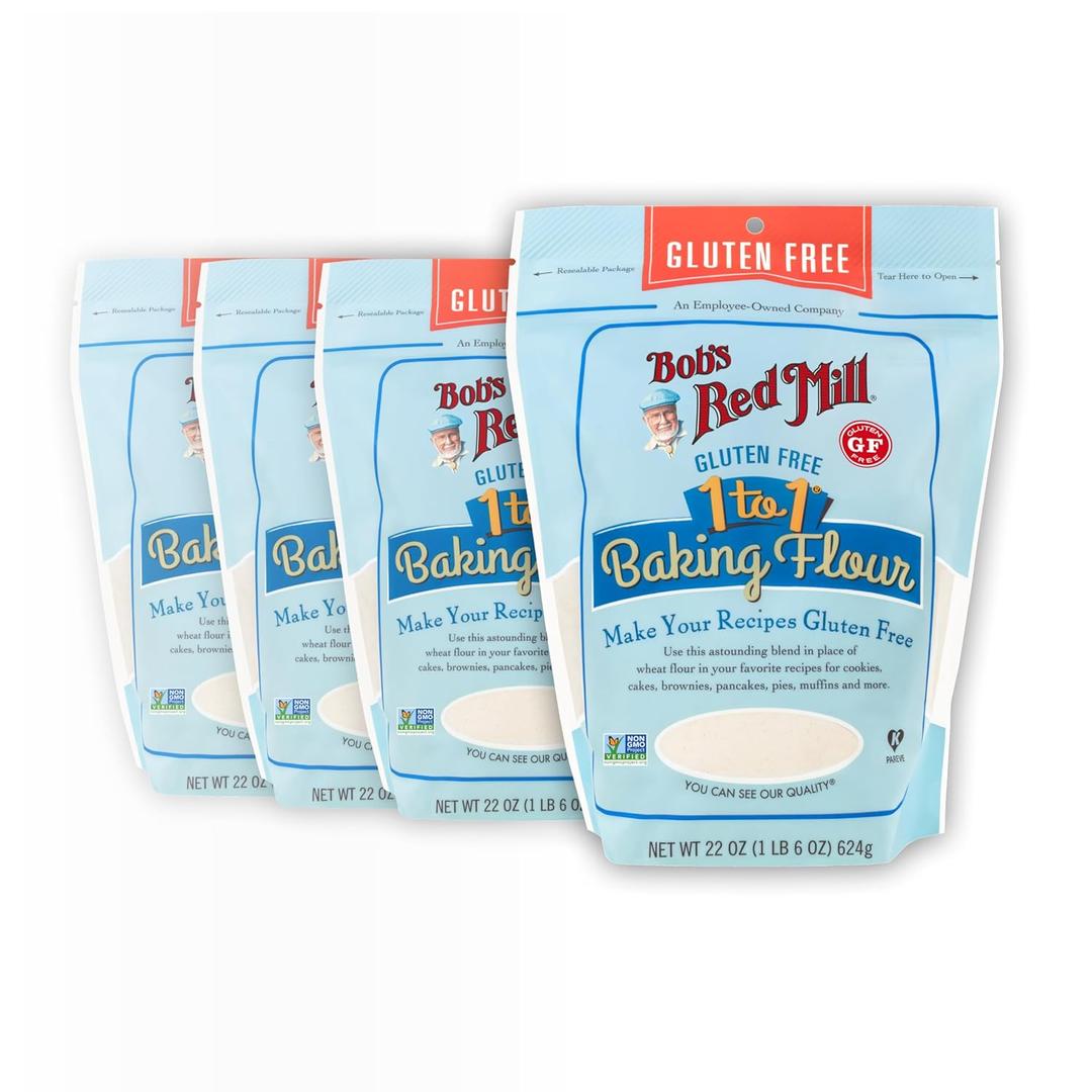 Bob's Red Mill Gluten Free 1 to 1 Baking Flour, 22oz (Pack of 4) - Non GMO, Vegan, Kosher, Best Before 10/01/2026