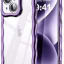 2 x SKYLMW Compatible with iPhone 15 Case, Kawaii Cute Curly Wave Frame Luxury Plating Edge, Stylish Glossy Clear Back, Soft TPU Shockproof Protective Cases for iPhone 15, Purple