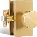 Satin Brass Door Knobs Interior, Modern Round Passage Brushed Gold Brass Door Knobs Door Handles Contemporary for Hall and Closet Rectangle