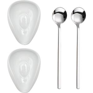 KWAGOCAR 4 Pcs Coffee Spoon Rest and Spoon Ceramic Coffee Spoon Rest Mini Coffee Spoon Holder Small Teaspoon Holder Coffee Bar Coffee Stirrers Holder for Kitchen Counter Coffee Station Bar Lovers