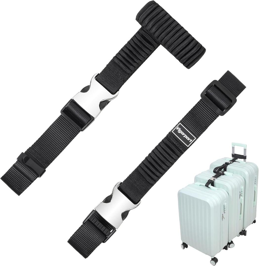 Vigorport Luggage Straps, Metal Luggage Connector Straps for Suitcases, Stretchable Add A Bag Adjustable Attachment Accessories Belts (Black, Large)