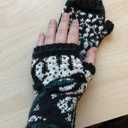 BRUCERIVER Womens Winter Knit Soft Fingerless Mitten Gloves Geometry Design On Top Black One Size