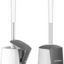 SetSail Toilet Brush and Holder 2 Pack, Self Closing Lid Toilet Bowl Brushes Holder and Extra Long Handle Ventilated Toilet Brush Set for Bathroom Cleaning, Nylon Bristles, White & Grey