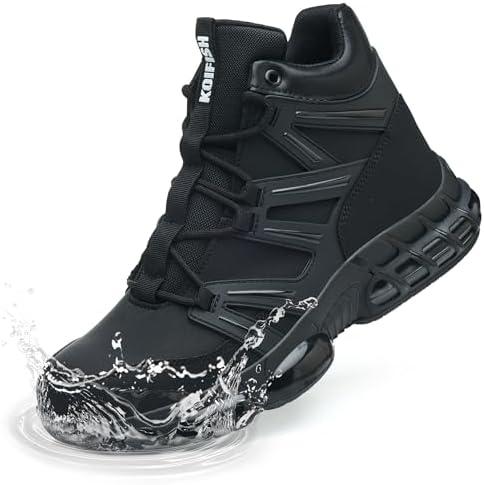 KOIFISH Steel Toe Work Boots for Men Women, Waterproof Lightweight Safety Boots, Steel Toe Shoes with Air Cushion, Comfortable for Industrial Construction Warehouse Factory Logistics Work Size 41