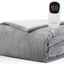 HomeMate Heated Blanket Electric Throw - 50"x60" Heating Blanket Throw 1/2/4/6/8 Hours Auto-Off 10 Heat Levels Blanket Over-Heat Protection Soft Flannel Sherpa Heater ETL Certification (50 Inch x 60 Inch, Light Grey (Striped))