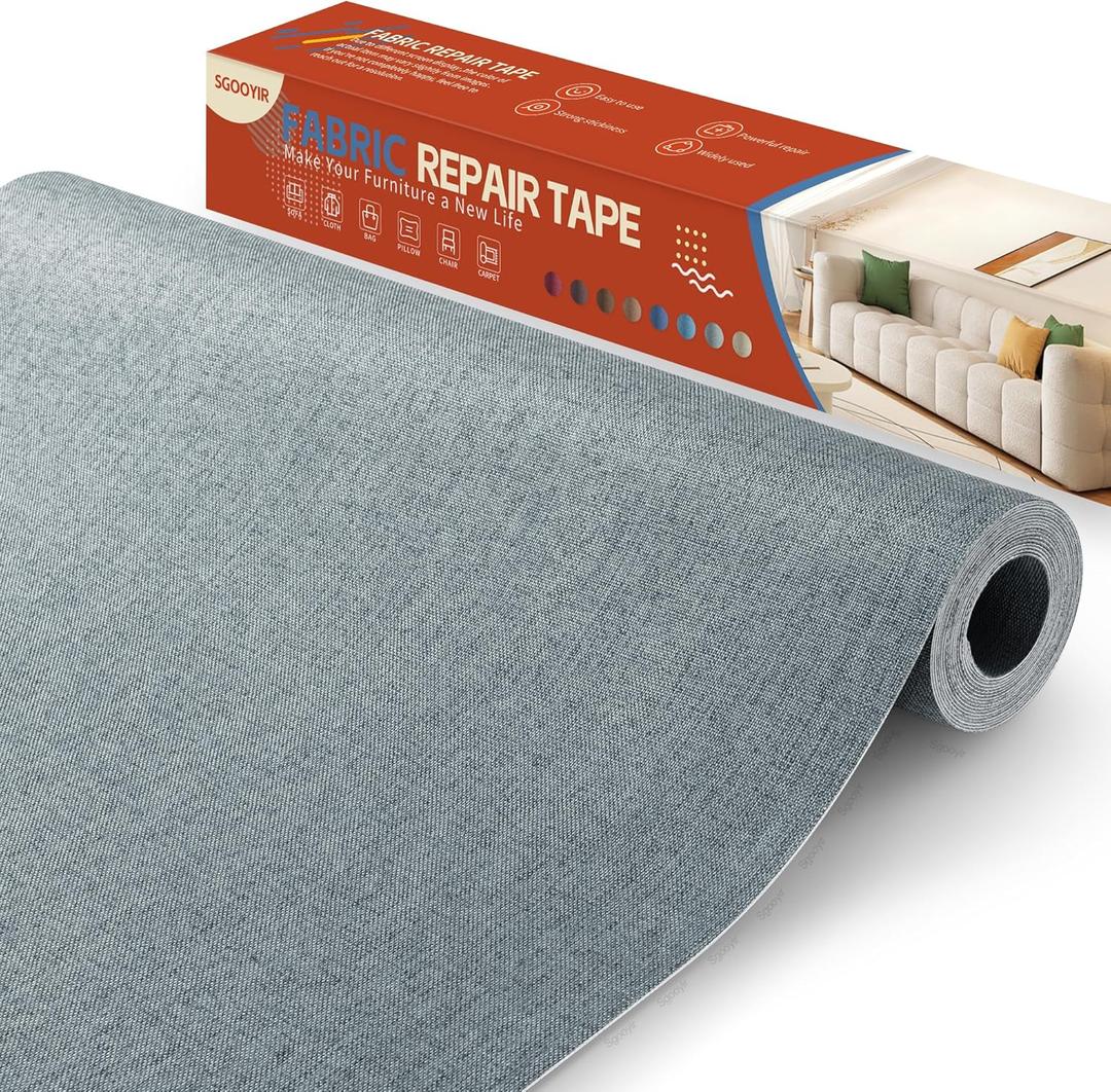 Linen Fabric Repair Tape Kit, 16" x 80" Self-Adhesive Couch Patch Repair Fabric Patches for Furniture, Clothes, Upholstery, Carpets, Chairs, Sofas, Pillows Dark Grey